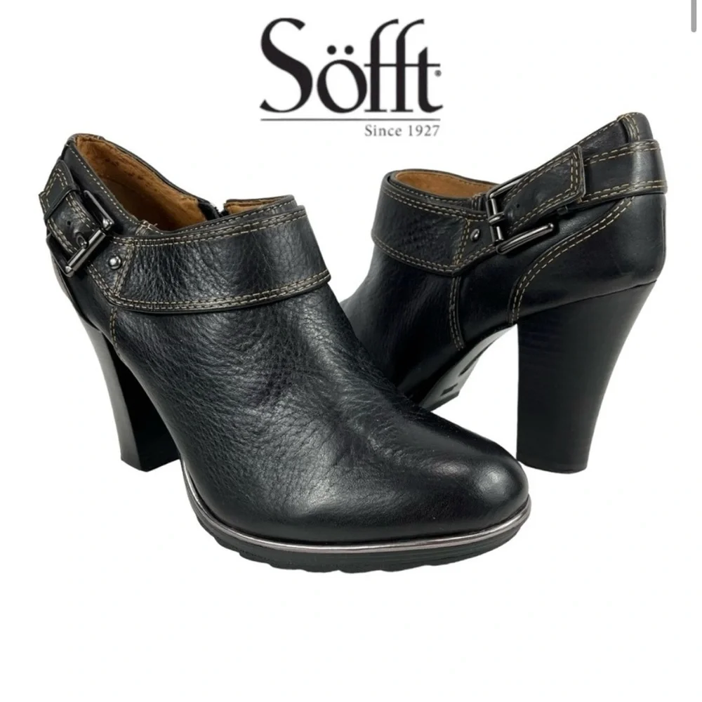 Söfft Women's Willa Black Leather Heeled Side Zip Ankle Bootie